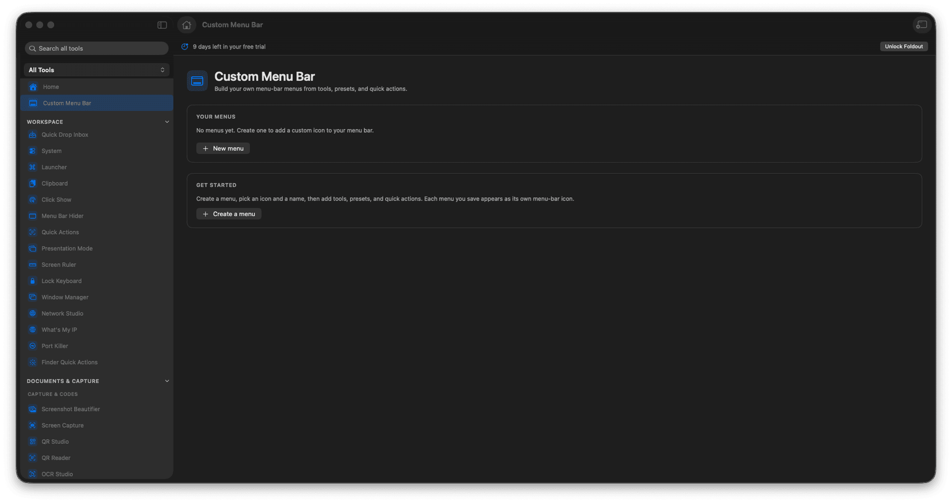 Foldout Build custom menu-bar menus from Foldout actions tool screen on macOS