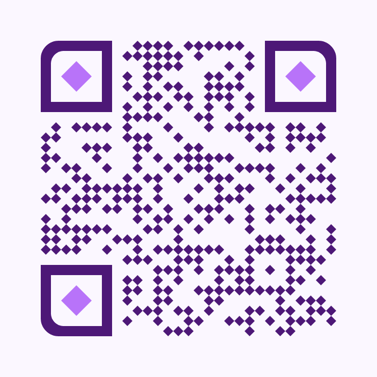 Purple diamond QR code generated by Foldout QR Code Generator