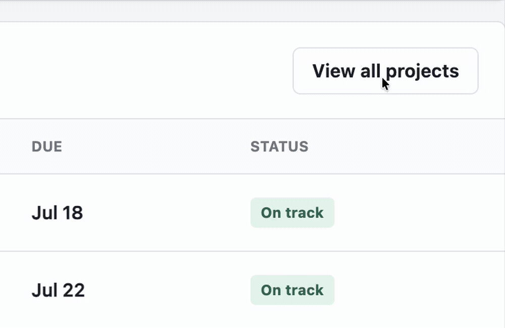 Foldout Cinematic Recorder click effect pulsing around the View all projects button in a fictional Northstar dashboard